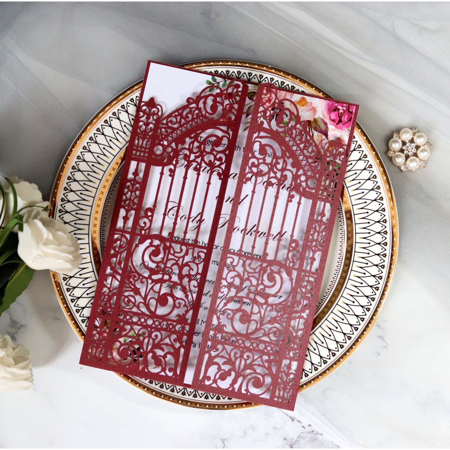Ivory Tint Wedding Invitation Card Laser Holiday Greeting Card The Door of Marriage
